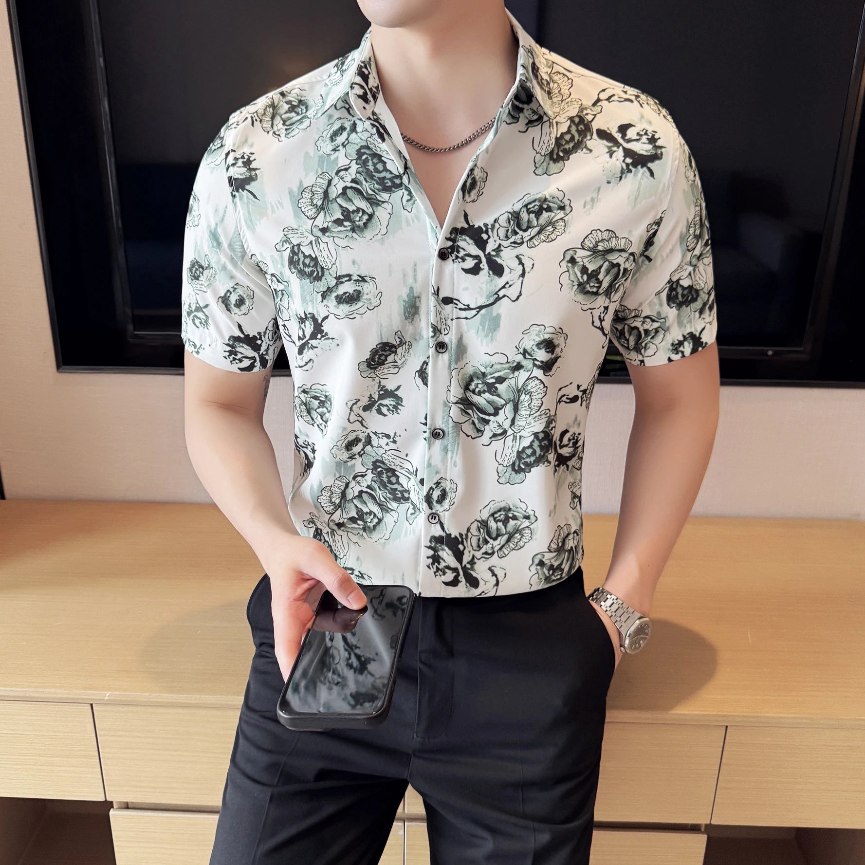 Slim Fit Silk Short-Sleeve Shirt
