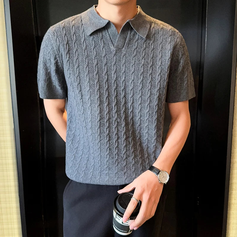 Slim Fit Short-Sleeve Knit Sweater