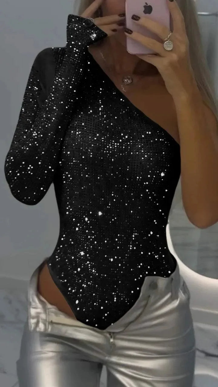 Women's One Shoulder Sequin Top