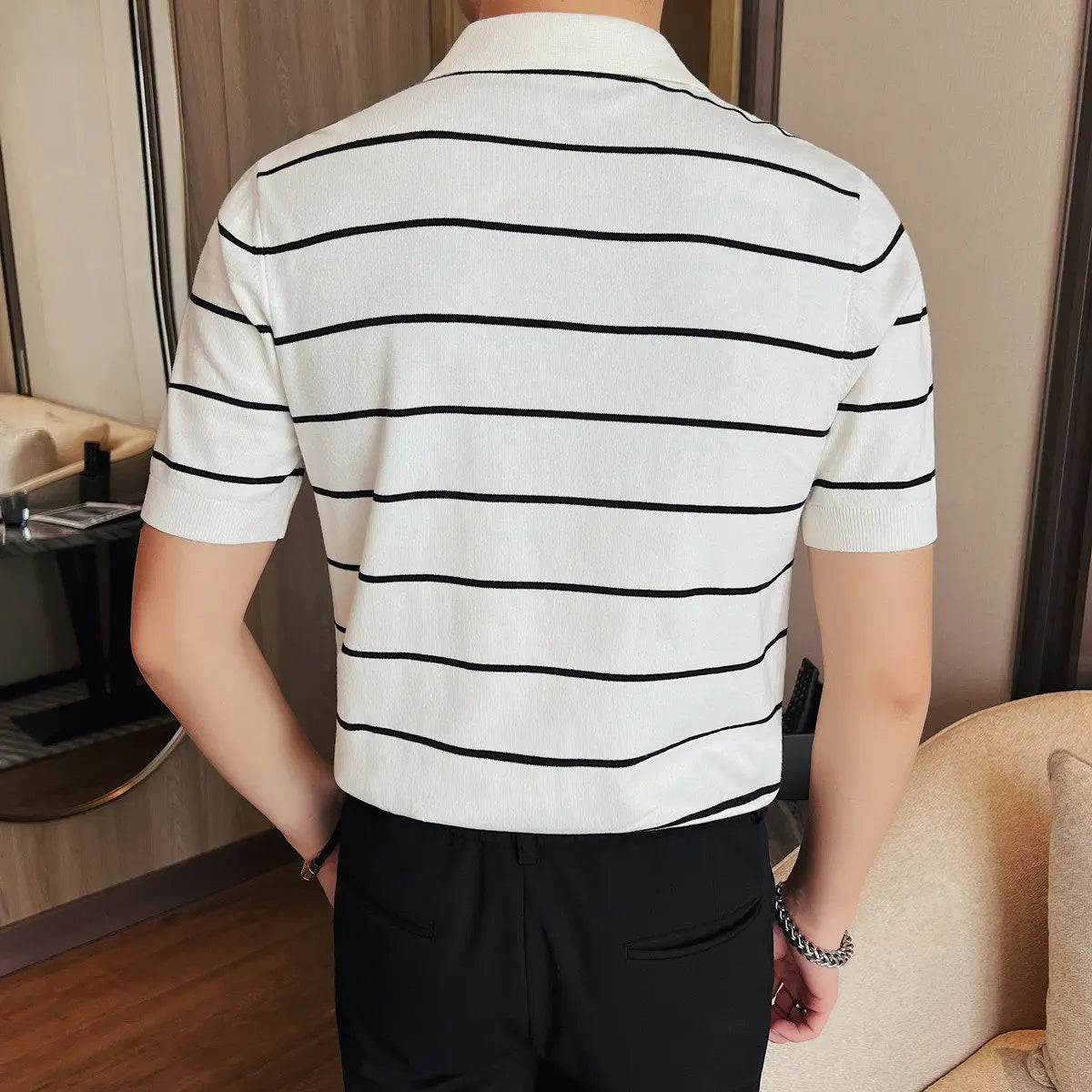Slim Fit Striped Short-Sleeve Polo Shirt