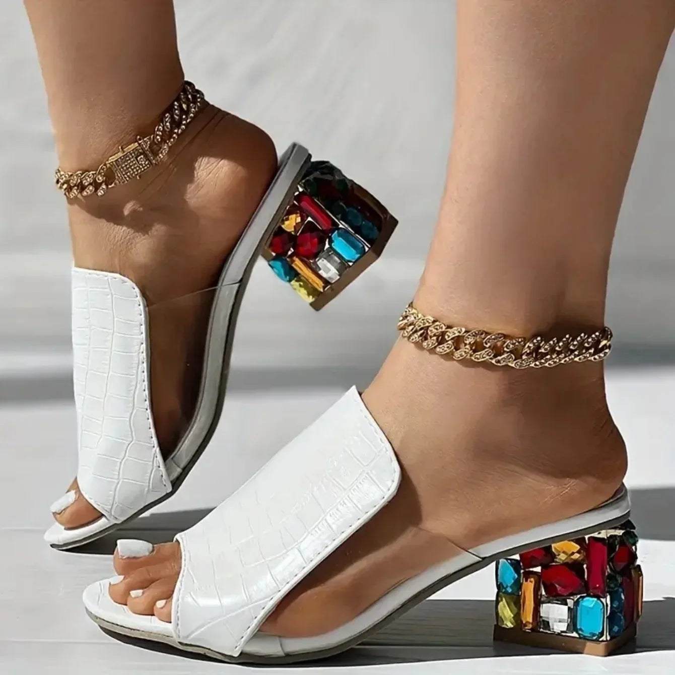 Women's Crystal Block Heel Sandals