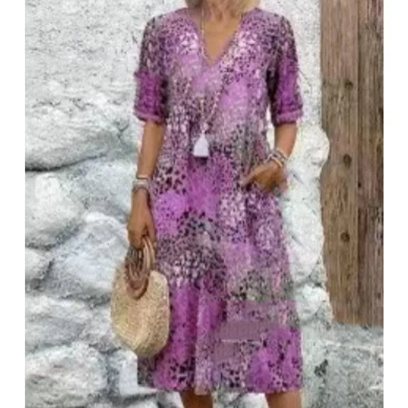 Women's Boho Printed Midi Dress