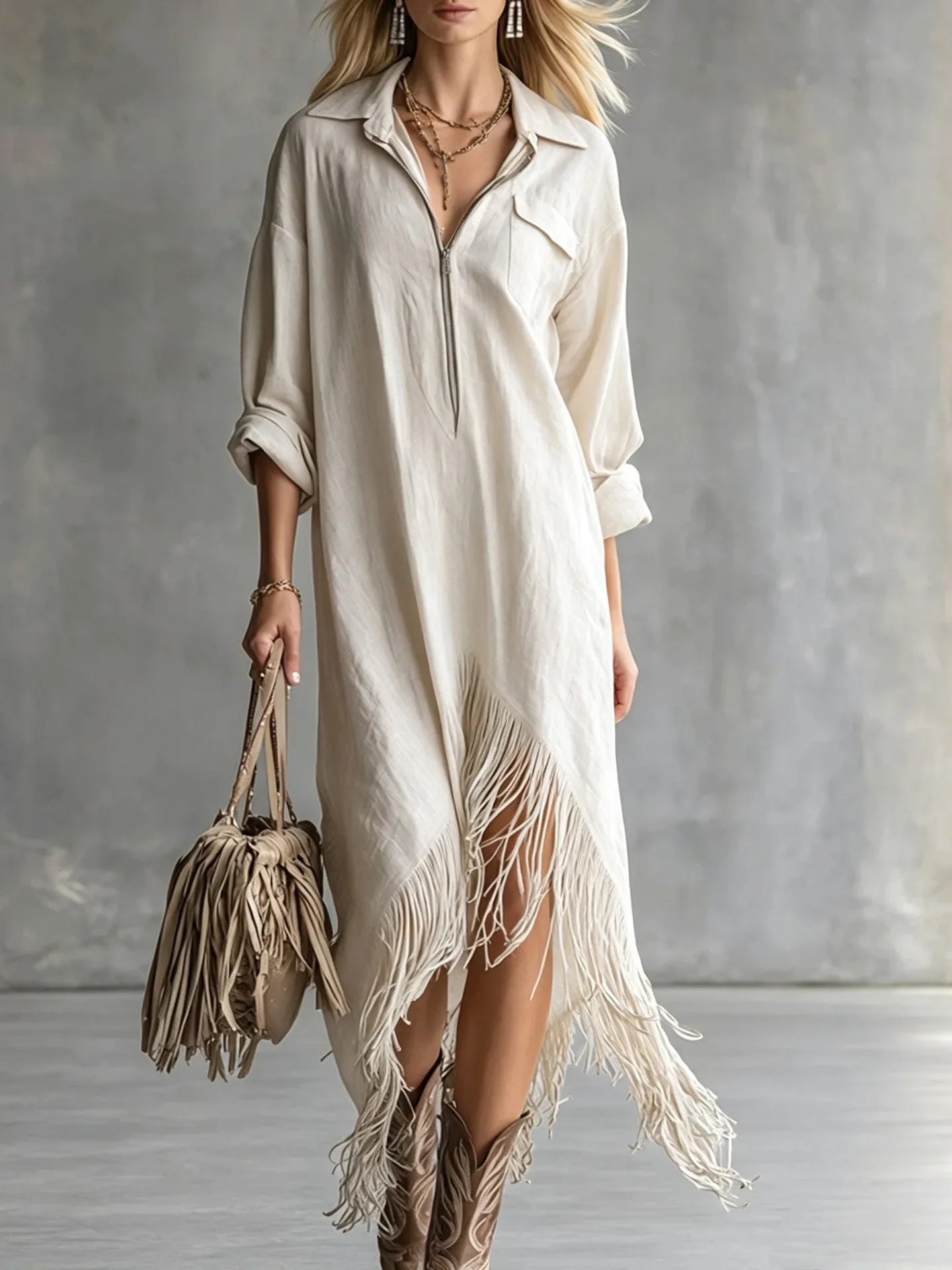 Women's Fringe Hem Midi Dress
