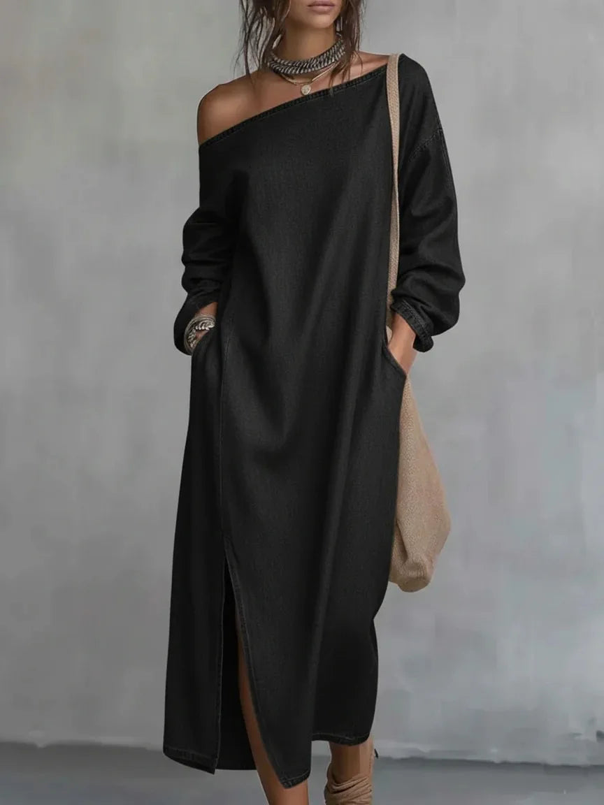 Women's One Shoulder Linen Maxi Dress
