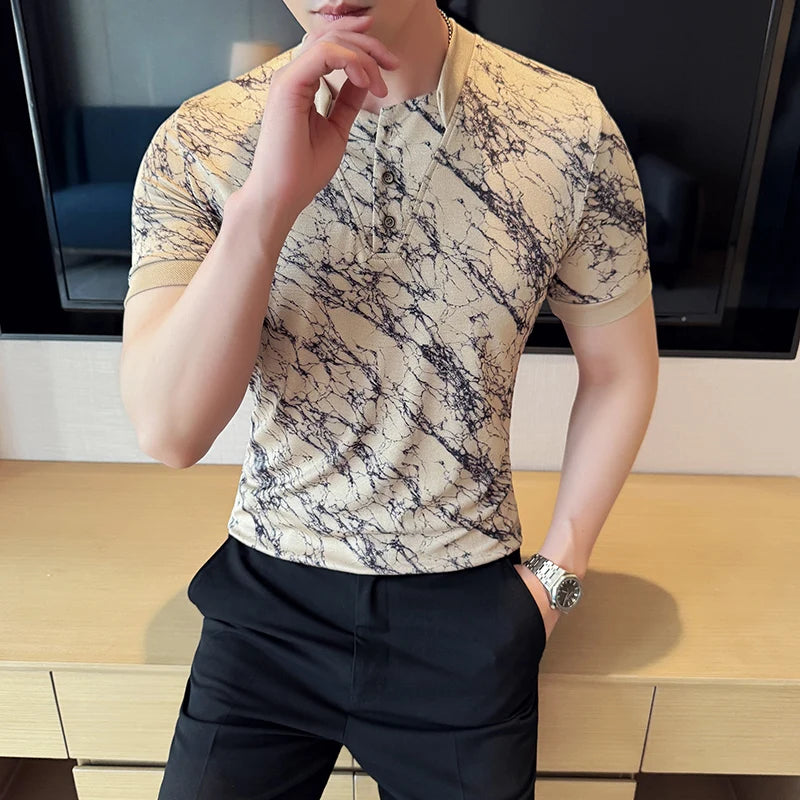 Slim Fit Silk Short-Sleeve V-Neck Polo Shirt