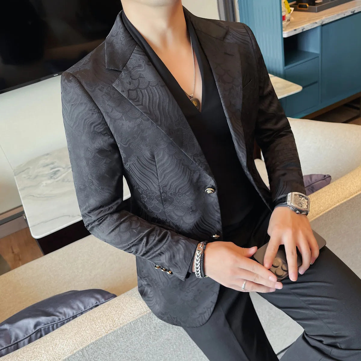 Slim Fit Printed Blazer