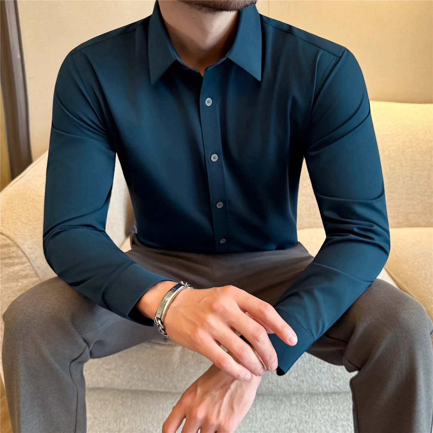 Slim Fit Silk Tuxedo Shirt