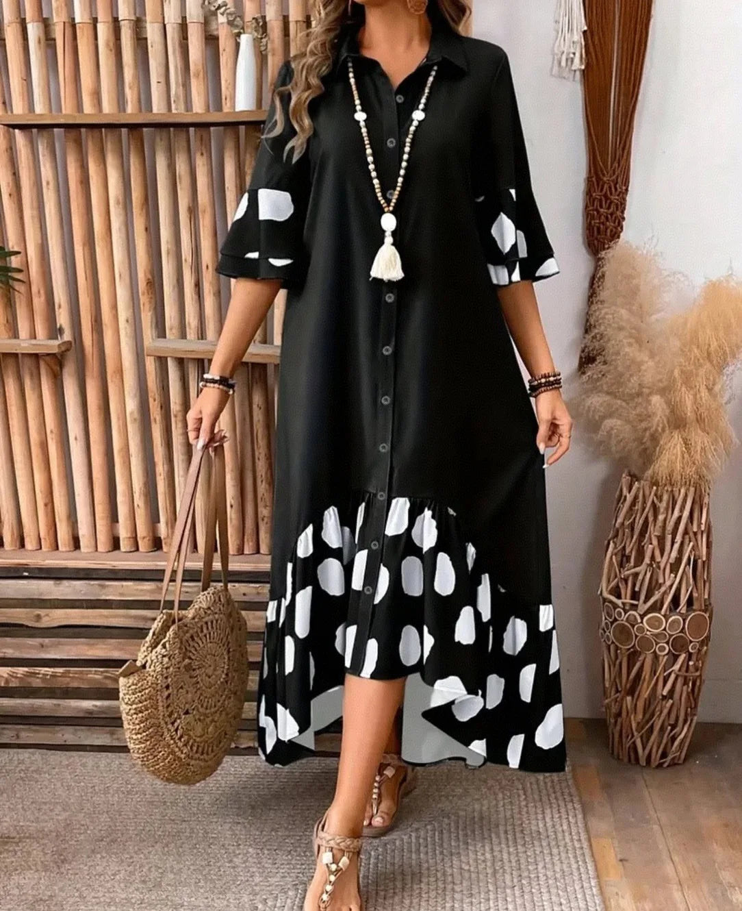 Women's Elegant Chic Polka Midi Dress
