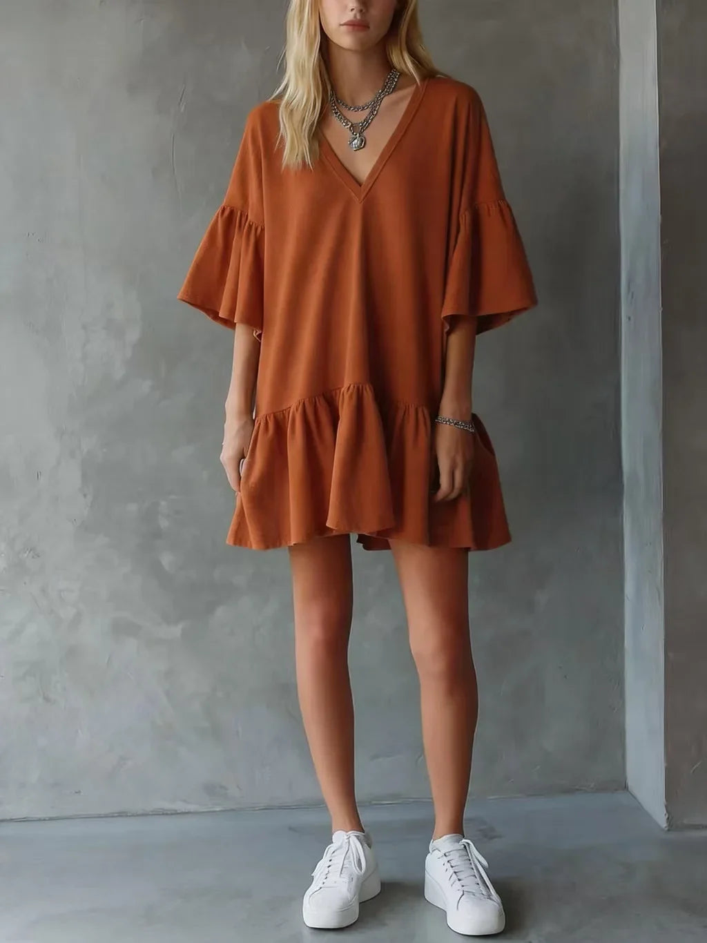 Women's Lightweight V Neck Mini Dress