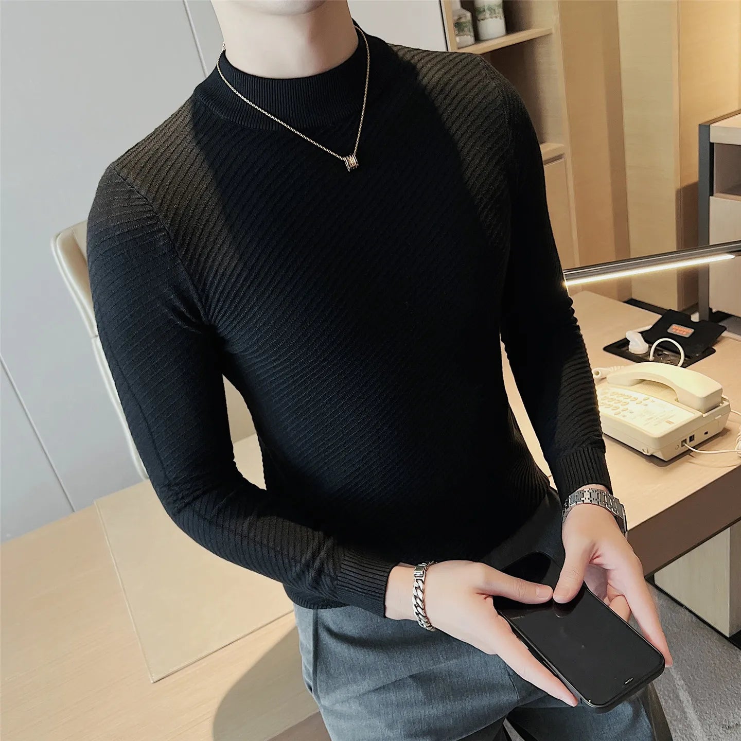 Striped Long-Sleeve Knit Sweater