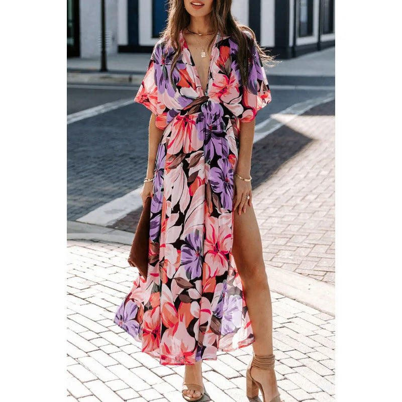Women's Floral Side Slit Spring Maxi Dress