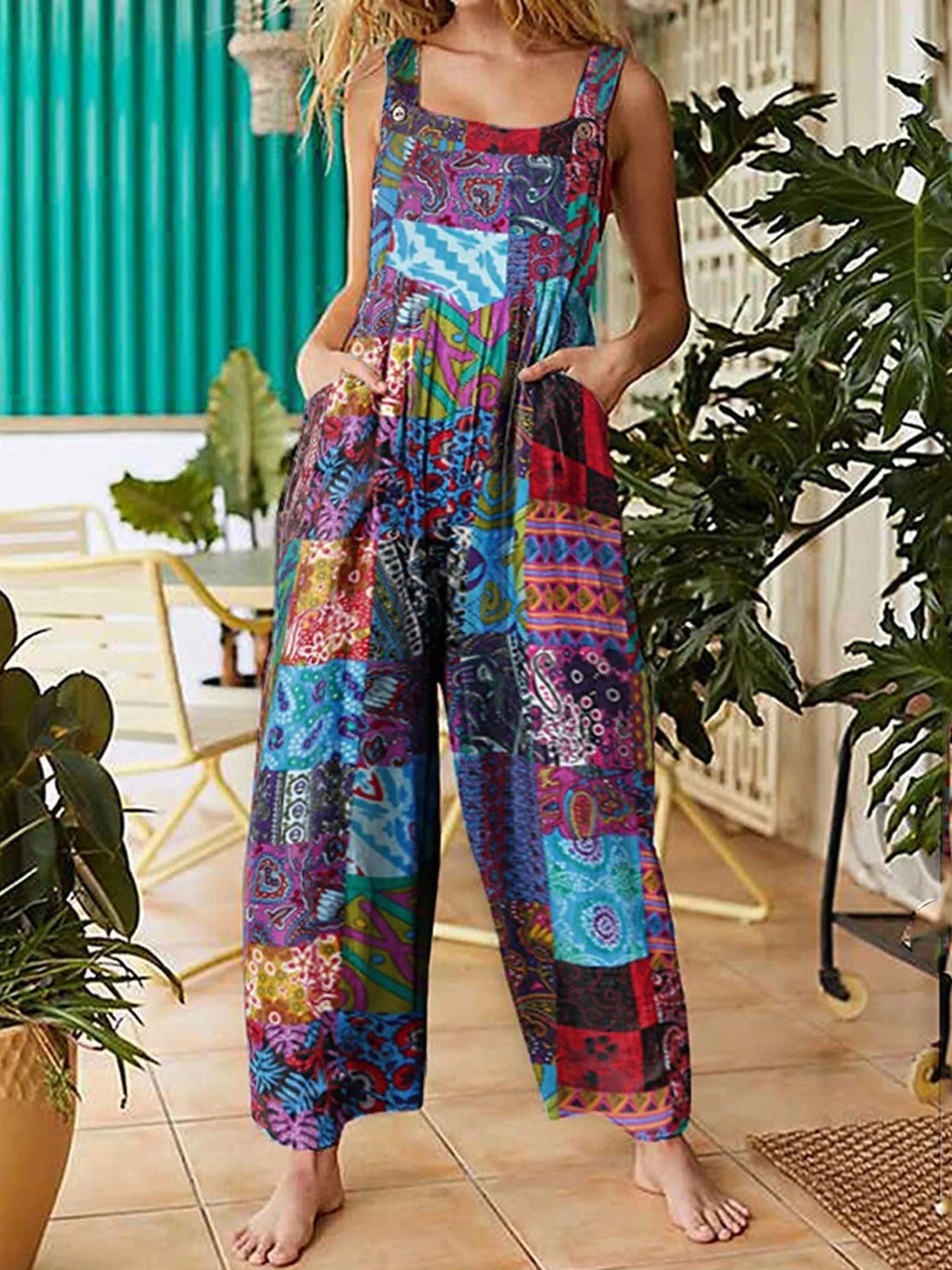 Women's Boho Print Wide Leg Jumpsuit