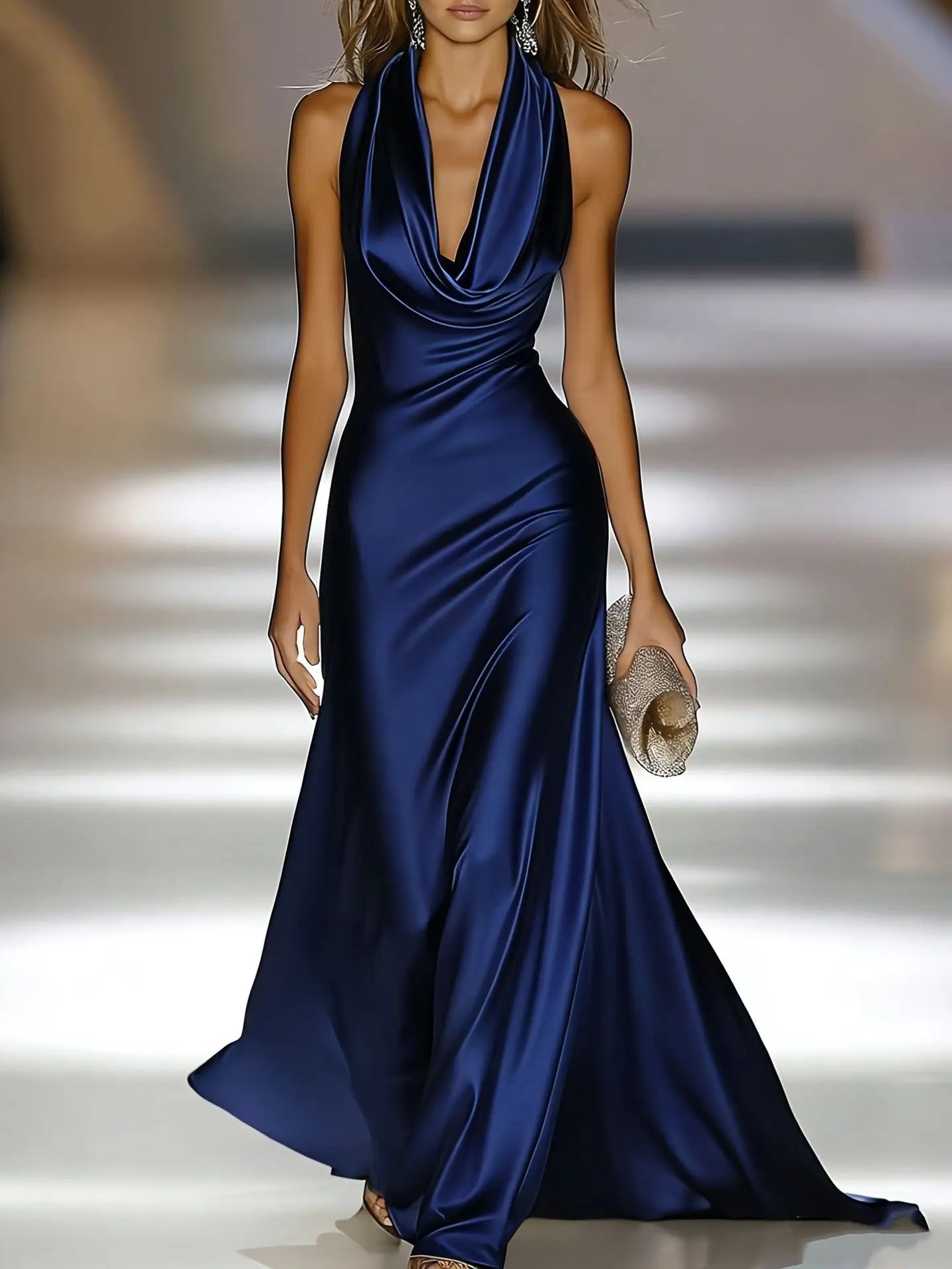 Women's Satin Halter Maxi Dress