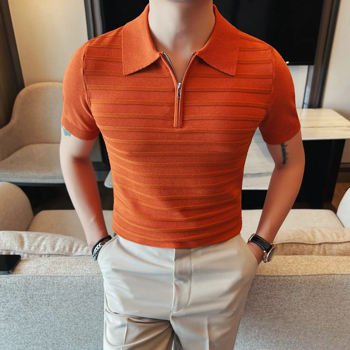 Silk Short-Sleeve Polo Shirt