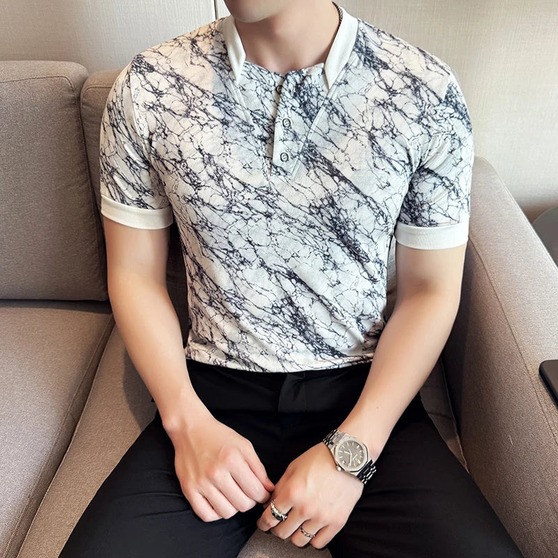 Slim Fit Silk Short-Sleeve V-Neck Polo Shirt