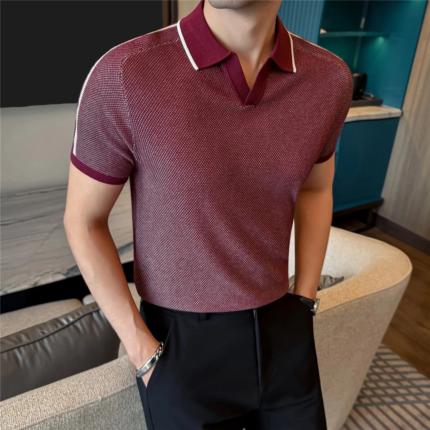 Slim Fit Silk Short-Sleeve Polo Shirt