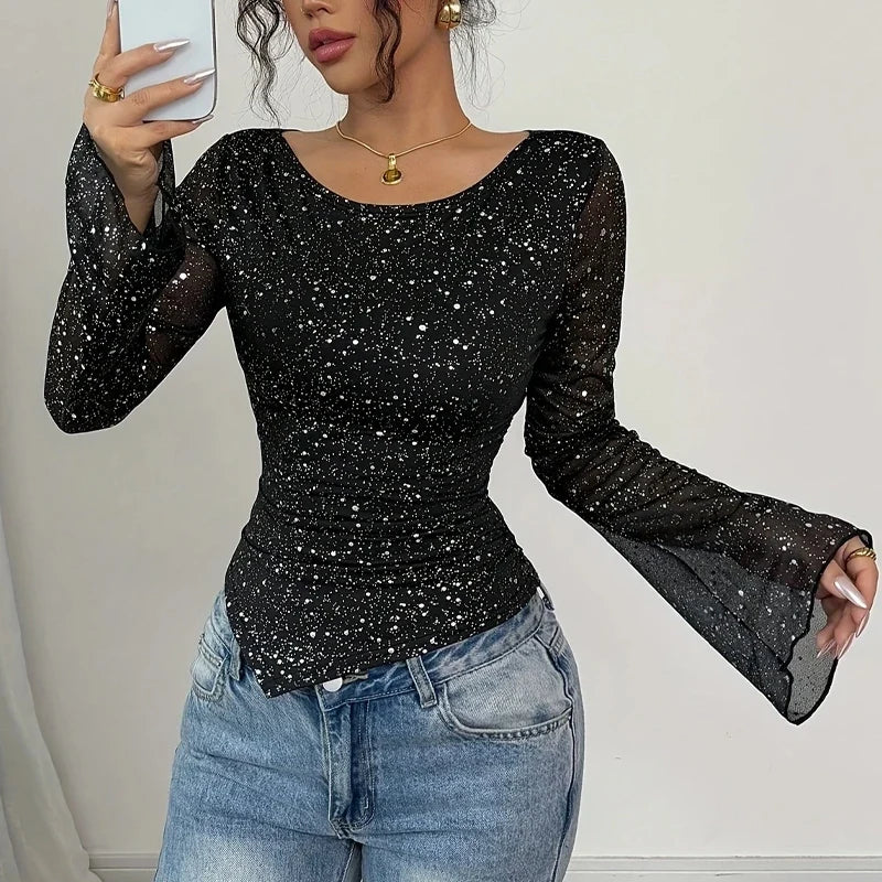 Women's Sequin Mesh Blouse