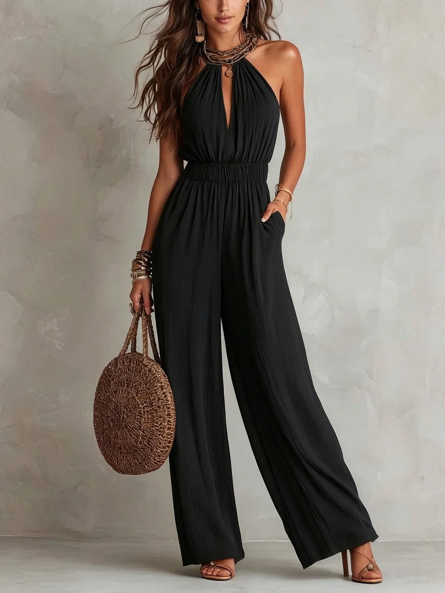 Women's Halter Wide Leg Jumpsuit