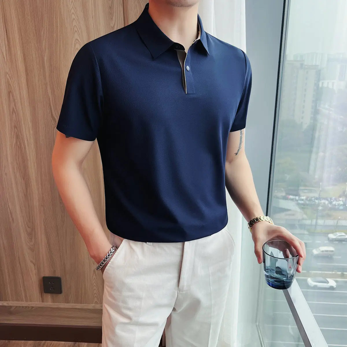 Slim Fit Silk Short-Sleeve Polo Shirt