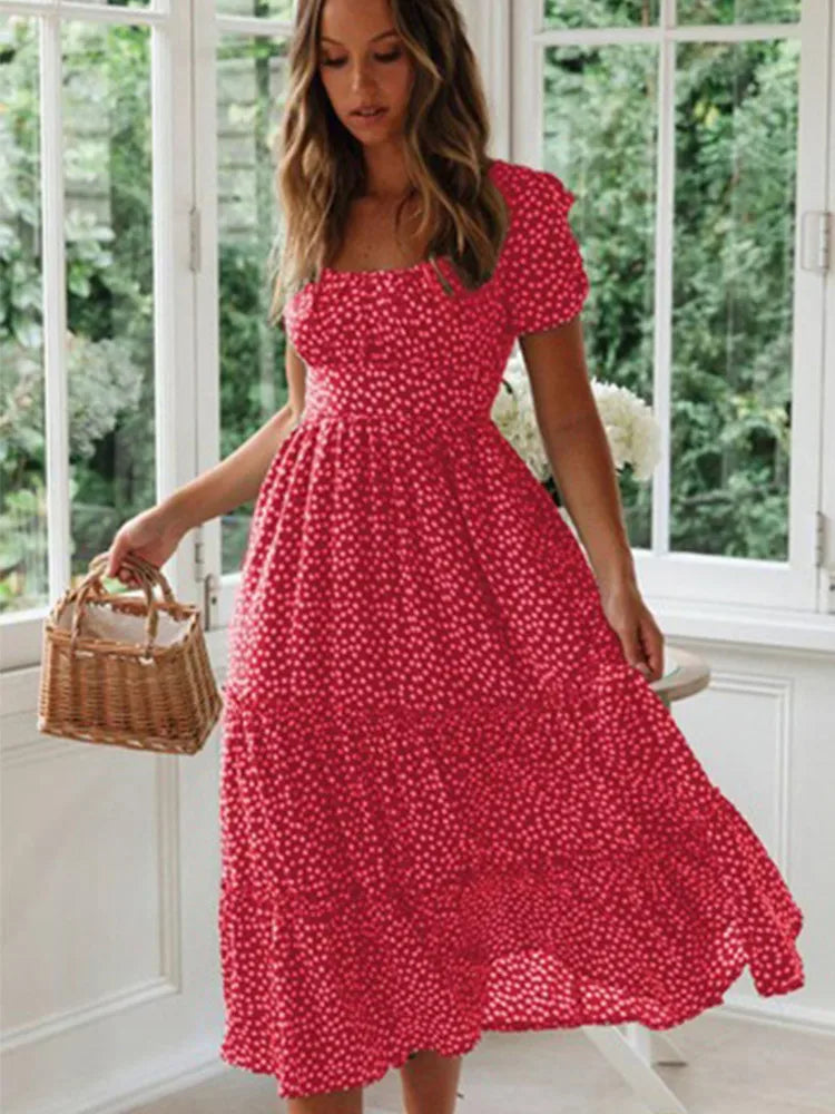 Women's Floral Puff Sleeve Midi Dress