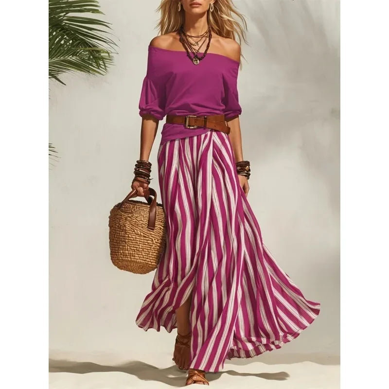 Women's Striped Maxi Skirt Set
