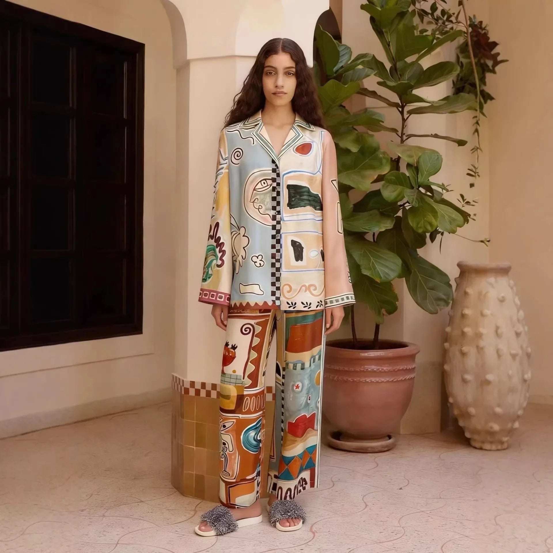 Women's Abstract Print Trouser Set