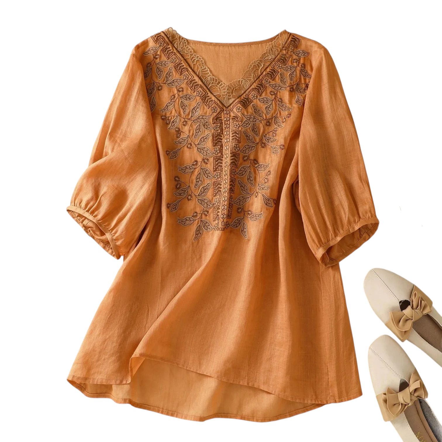 Women's Embroidered V Neck Blouse