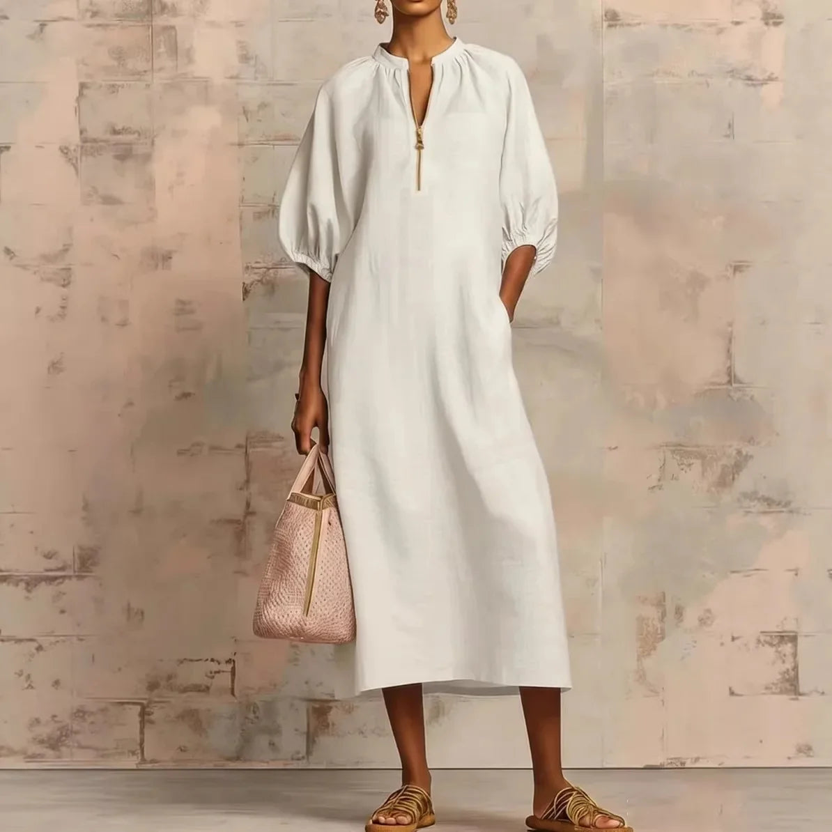 Women's Puff Sleeve Midi Dress
