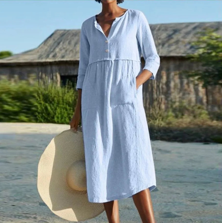 Women's Pocket Linen Midi Dress