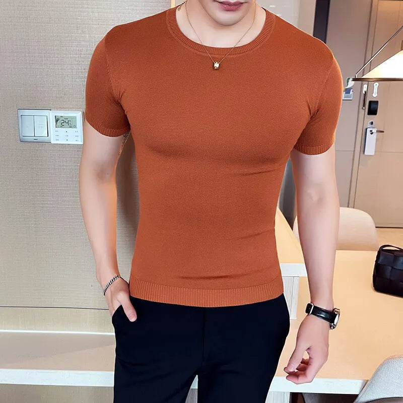 Slim Fit Short-Sleeve Knit Sweater