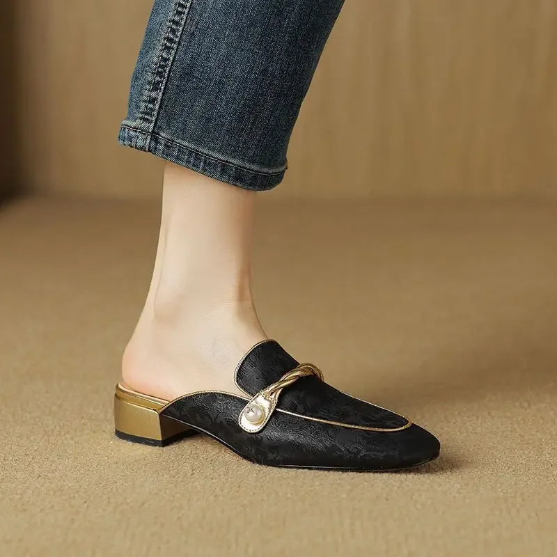 Women's Floral Embossed Square Toe Sandals