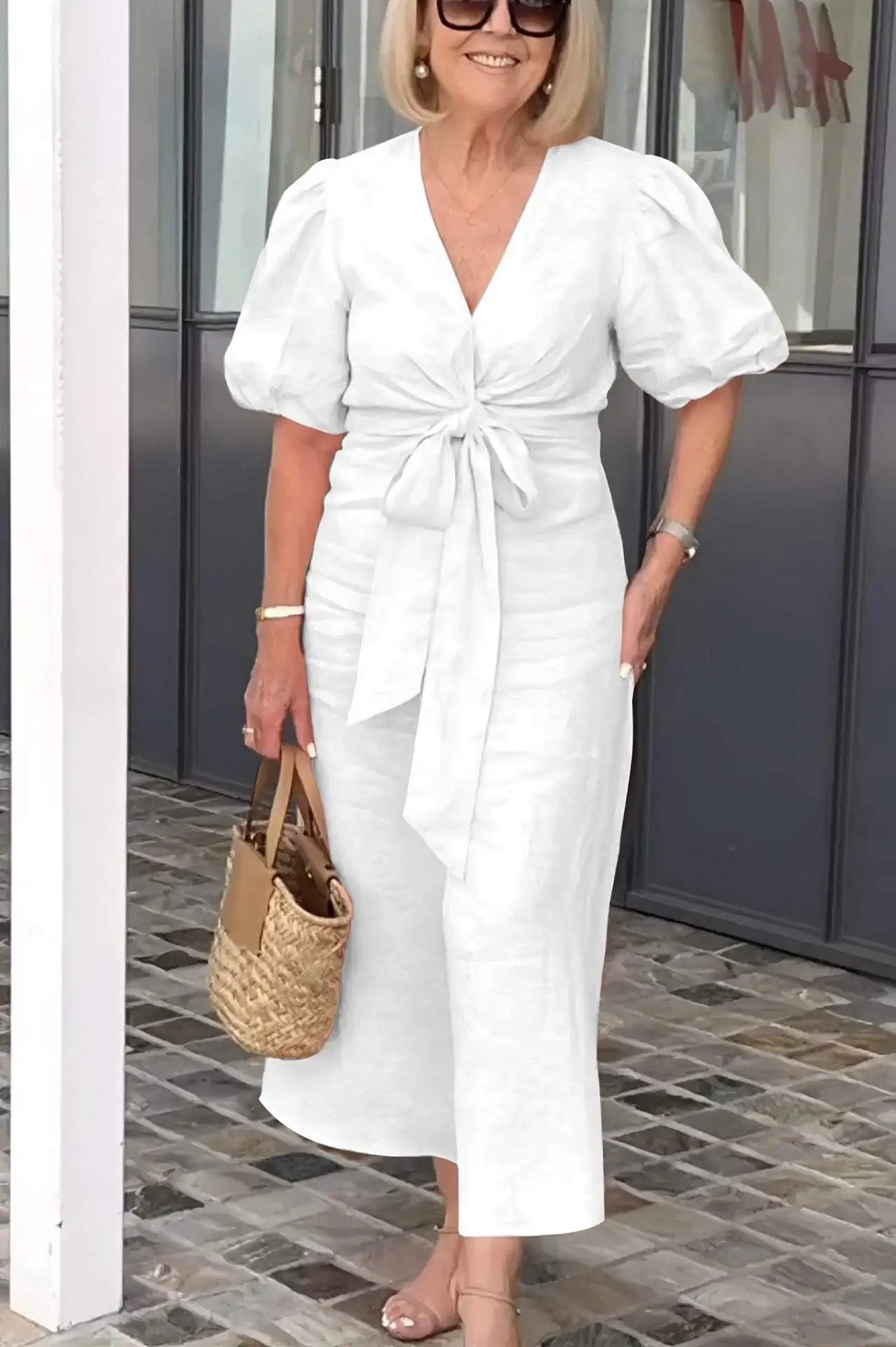 Women's Relaxed Tie Waist Midi Dress