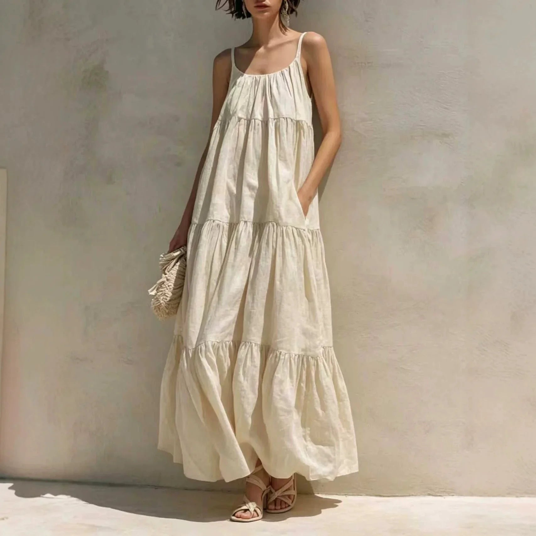 Women's Tiered Linen Maxi Dress