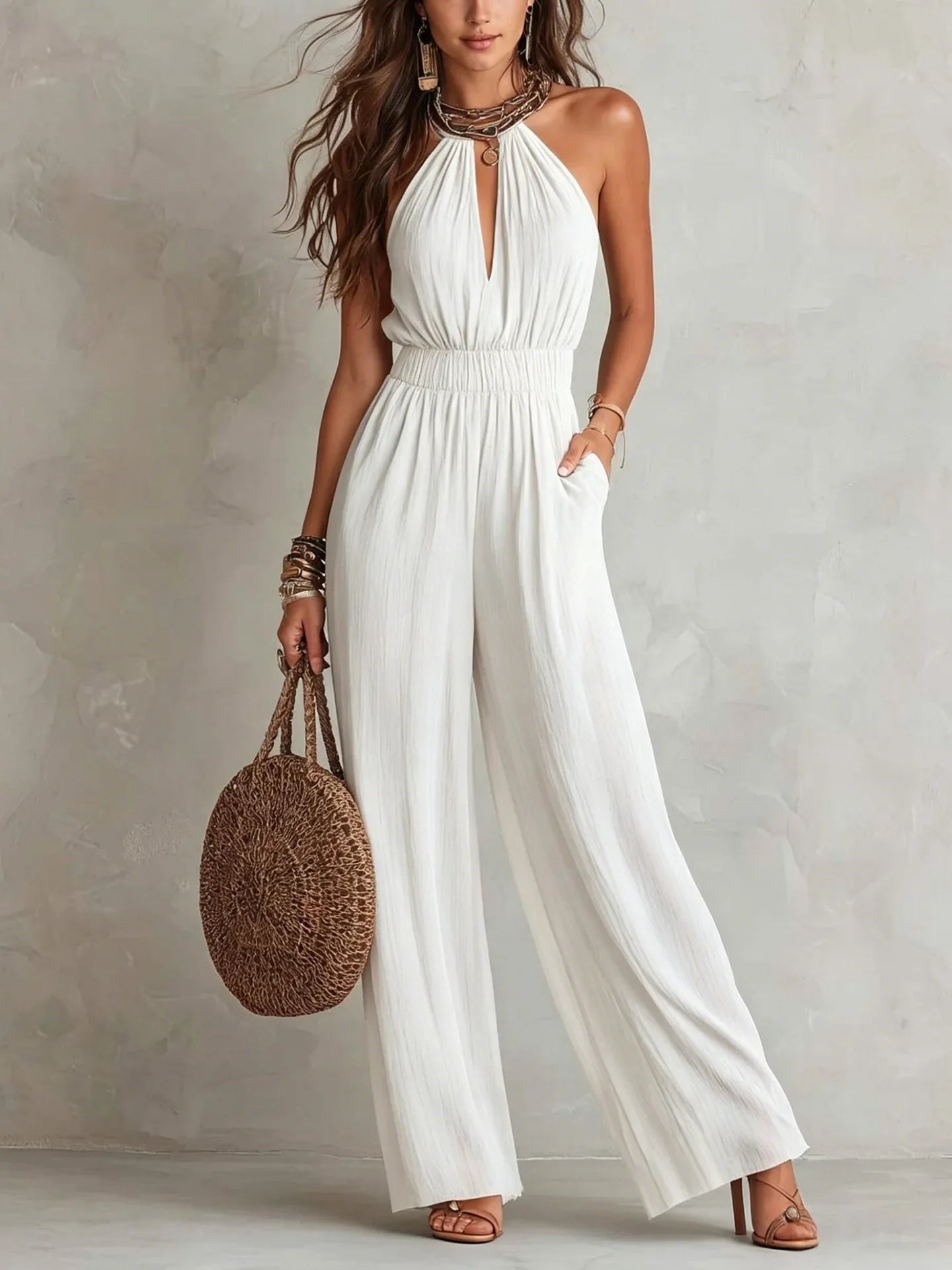 Women's Halter Wide Leg Jumpsuit
