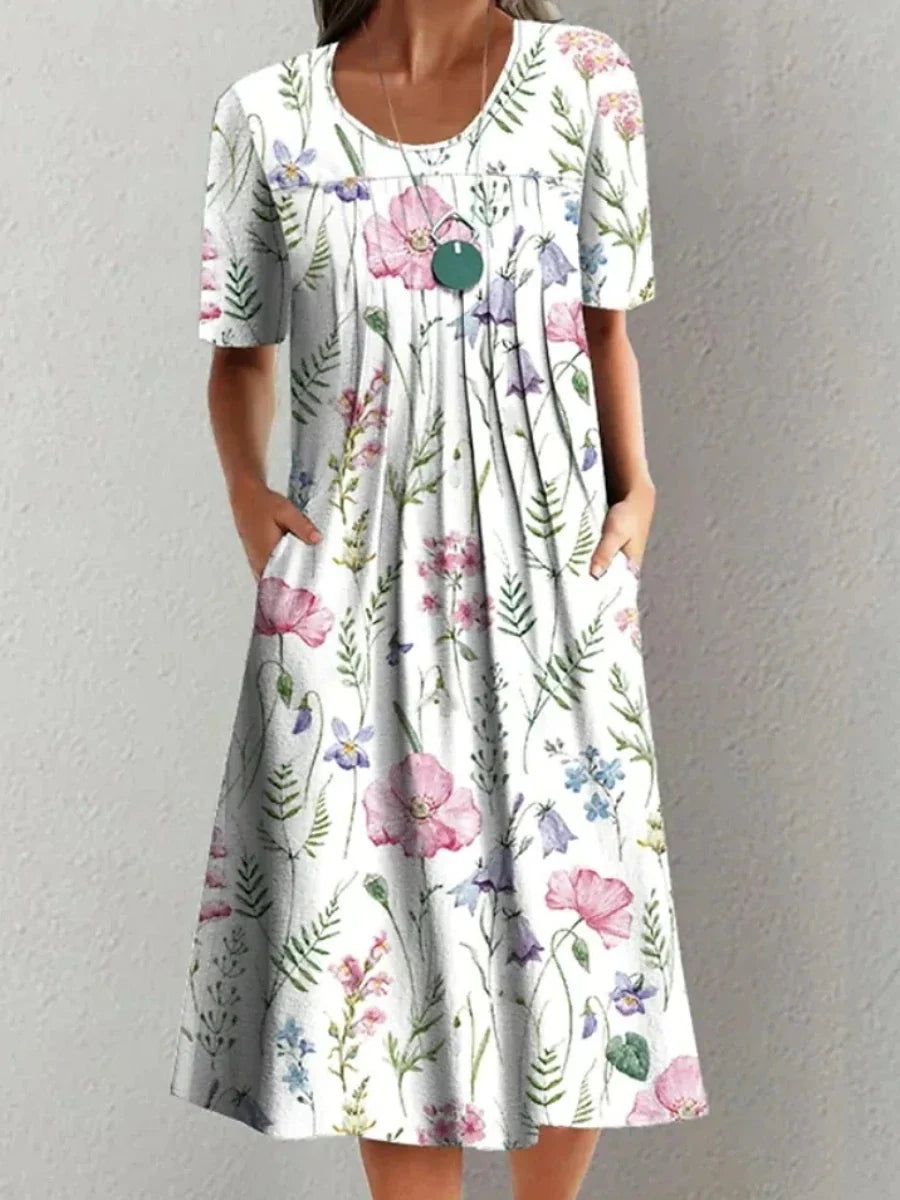 Women's Floral Short Sleeve Midi Dress