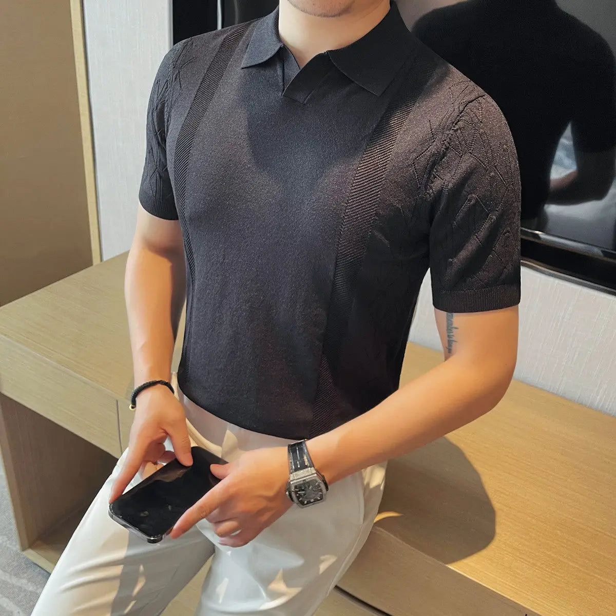 Slim Fit Silk Short-Sleeve Polo Shirt