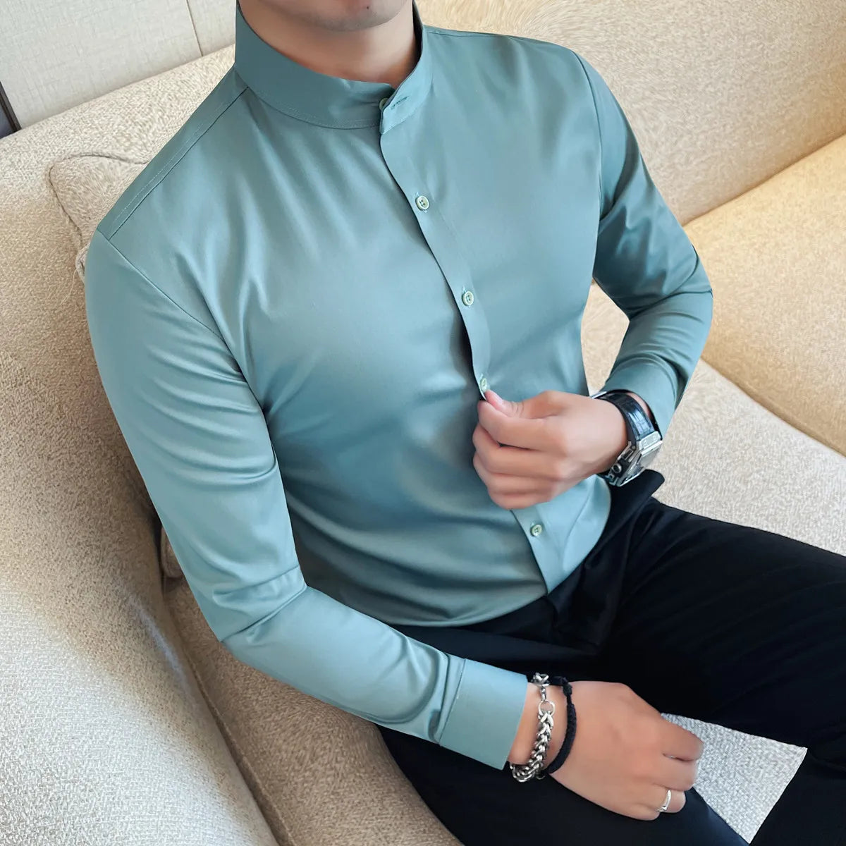 Slim Fit Long-Sleeve Tuxedo Shirt