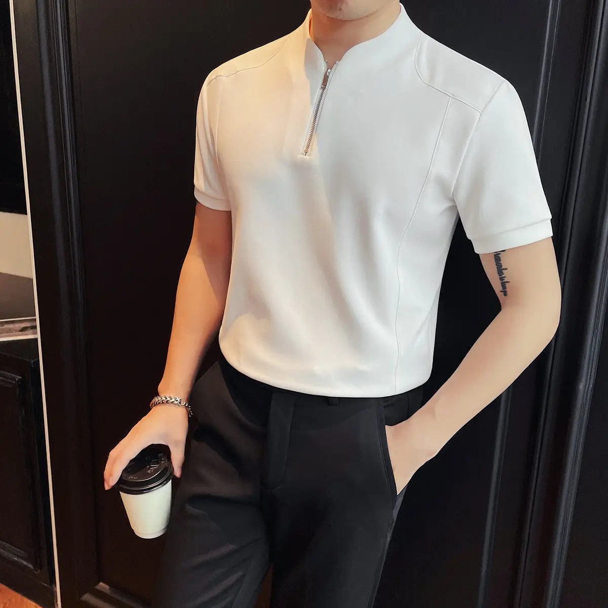 Slim Fit Linen Short-Sleeve Polo Shirt