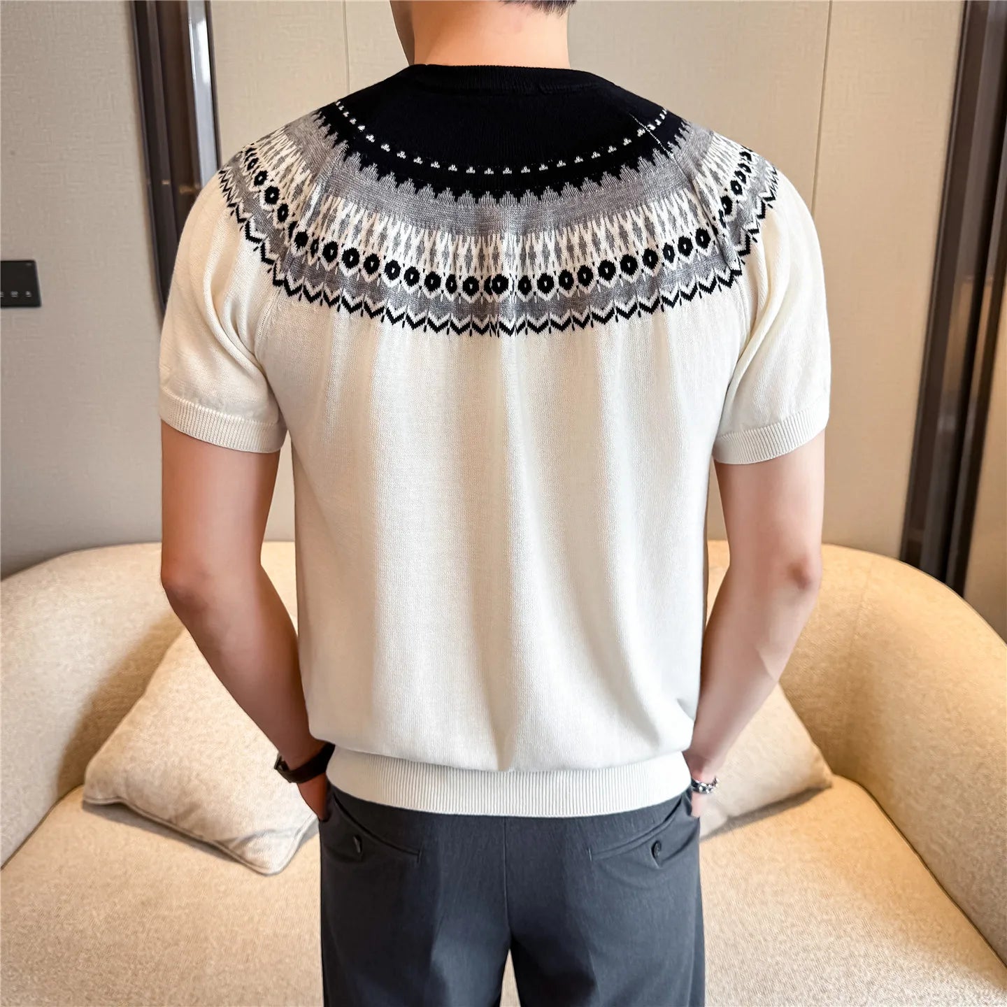 Slim Fit Silk Short-Sleeve Knit Sweater