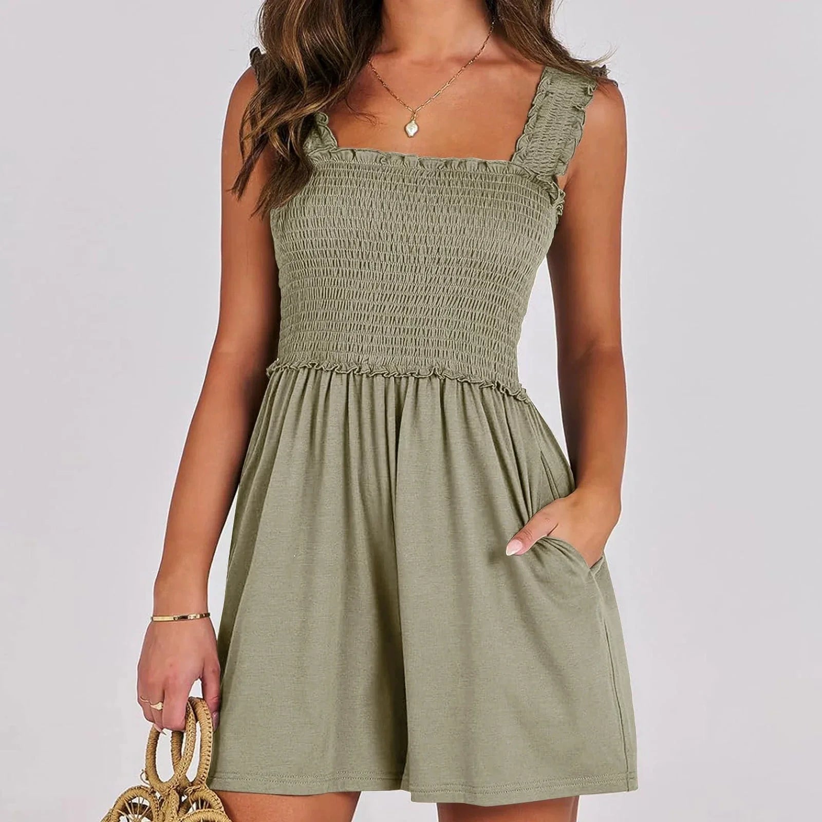 Women's Smocked Pocket Romper