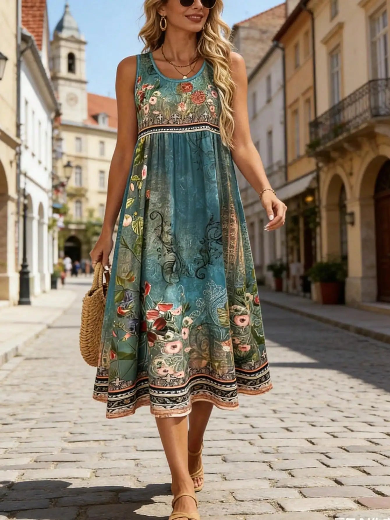 Women's Boho Floral Midi Dress
