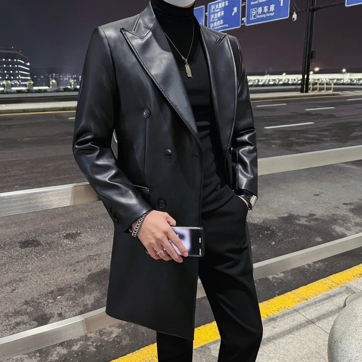Slim Fit Leather Blazer