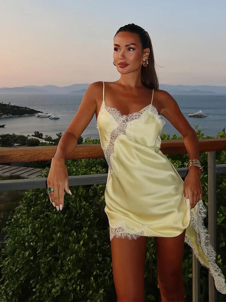 Women's Satin Lace Mini Dress