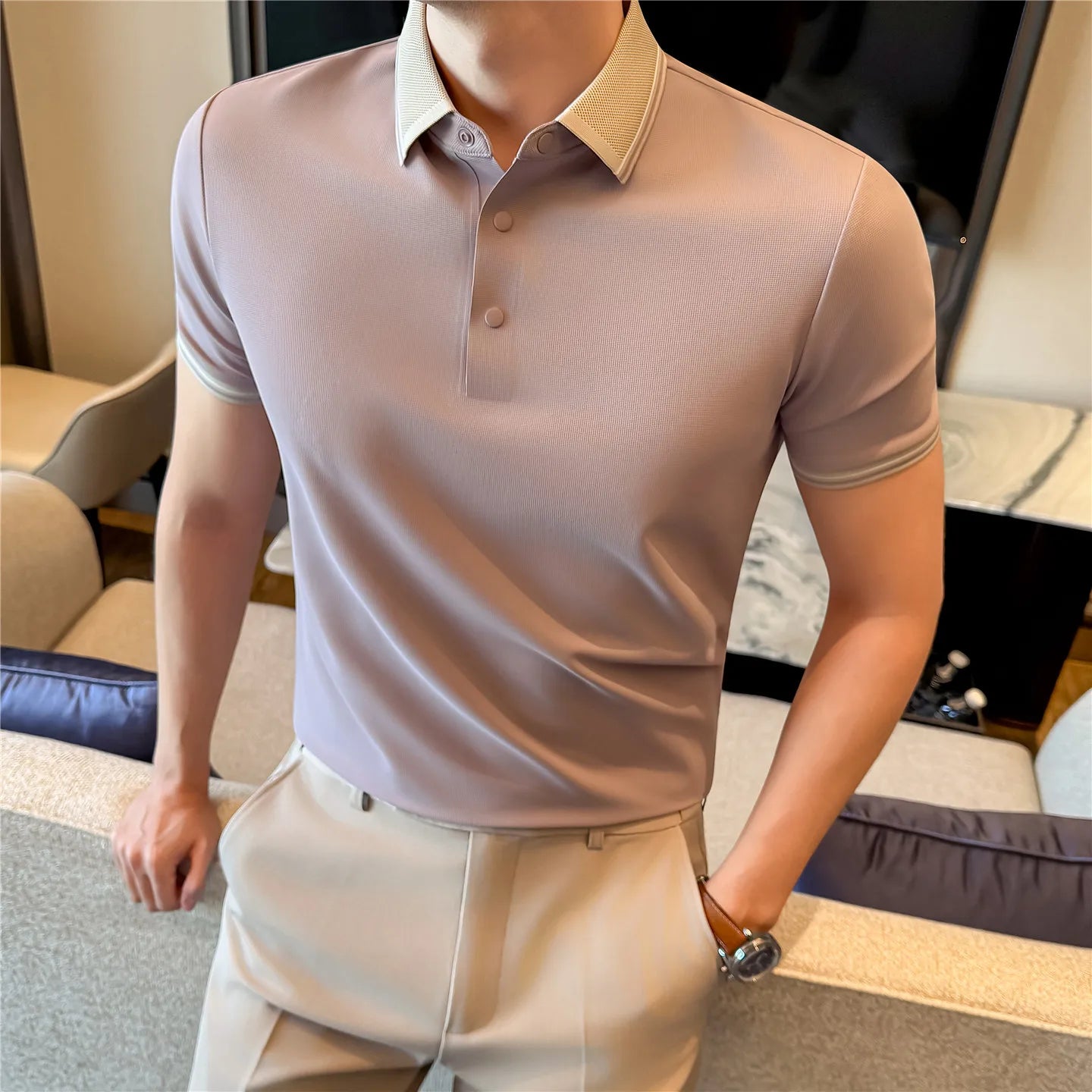 Silk Short-Sleeve Polo Shirt