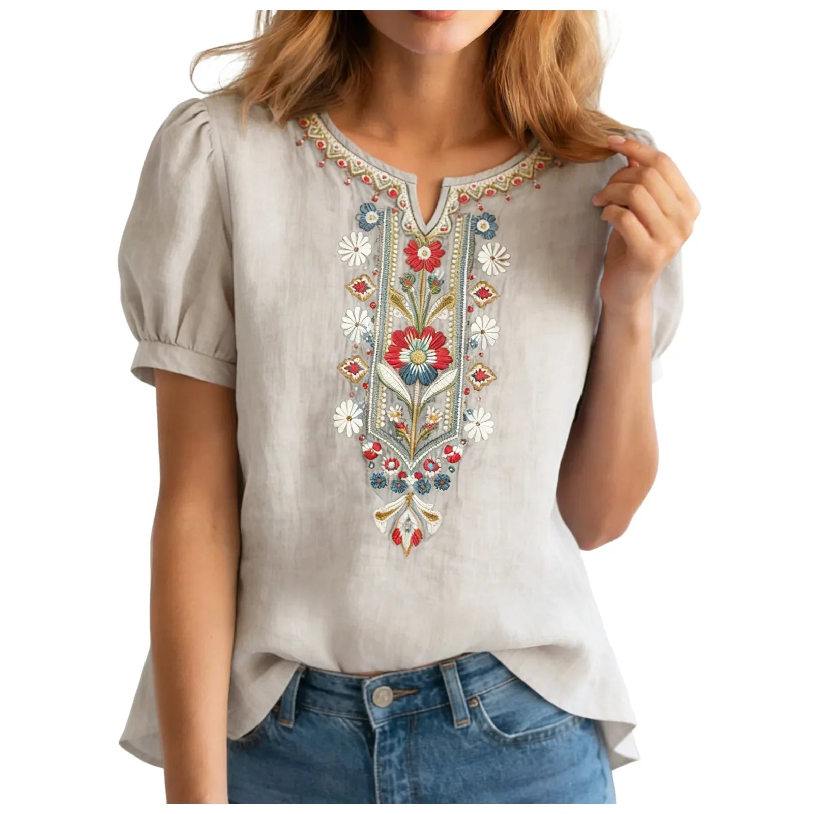 Women's Embroidered Linen Blouse