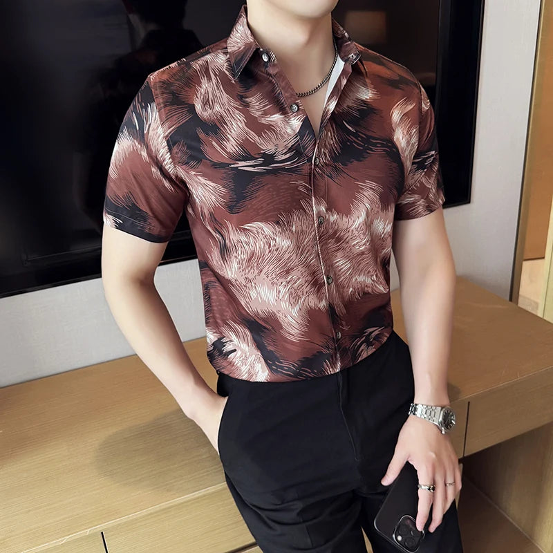 Slim Fit Silk Short-Sleeve Dress Shirt