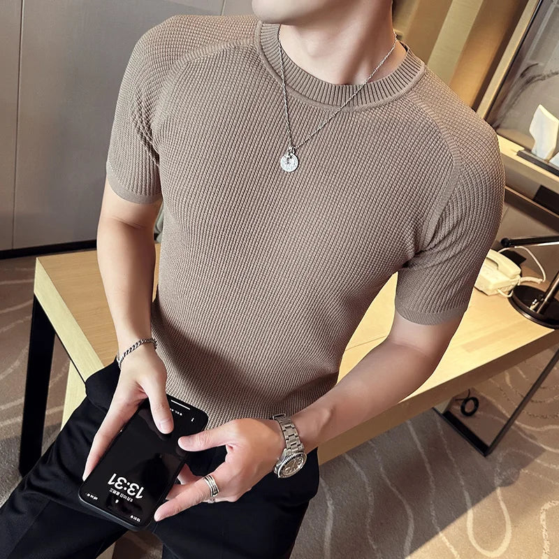Slim Fit Silk Short-Sleeve Knit Sweater