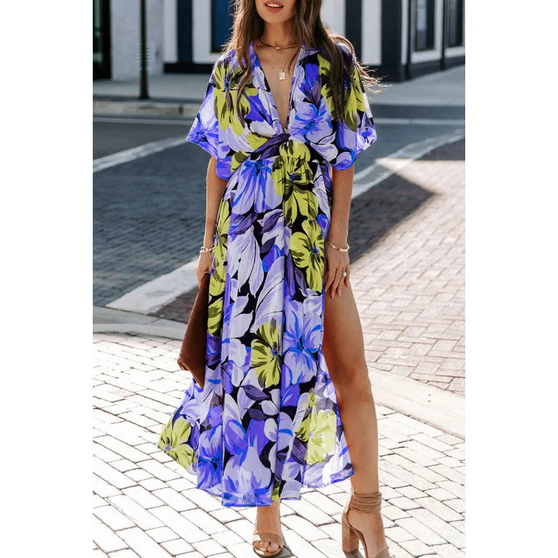 Women's Floral Side Slit Spring Maxi Dress