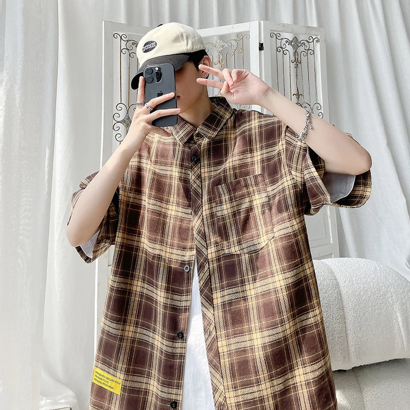 Relaxed Fit Plaid Short-Sleeve Shirt