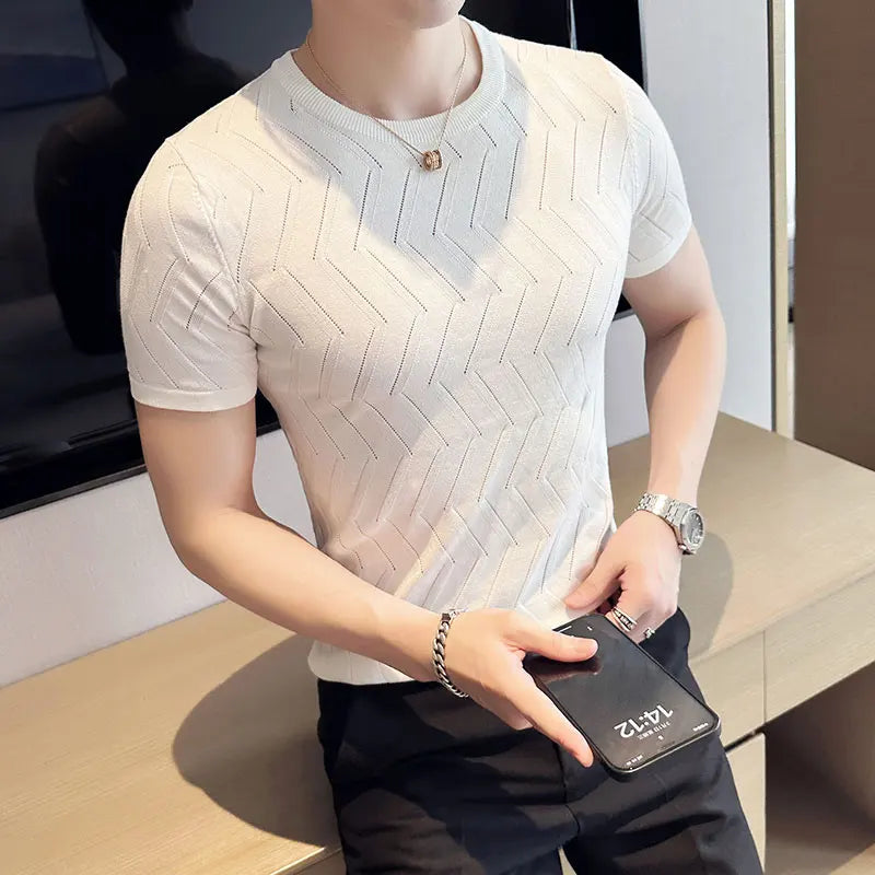 Slim Fit Short-Sleeve Knit Sweater